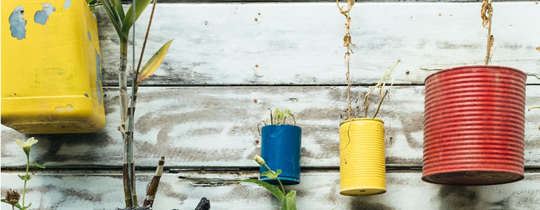 upcycled plant pot tin cans